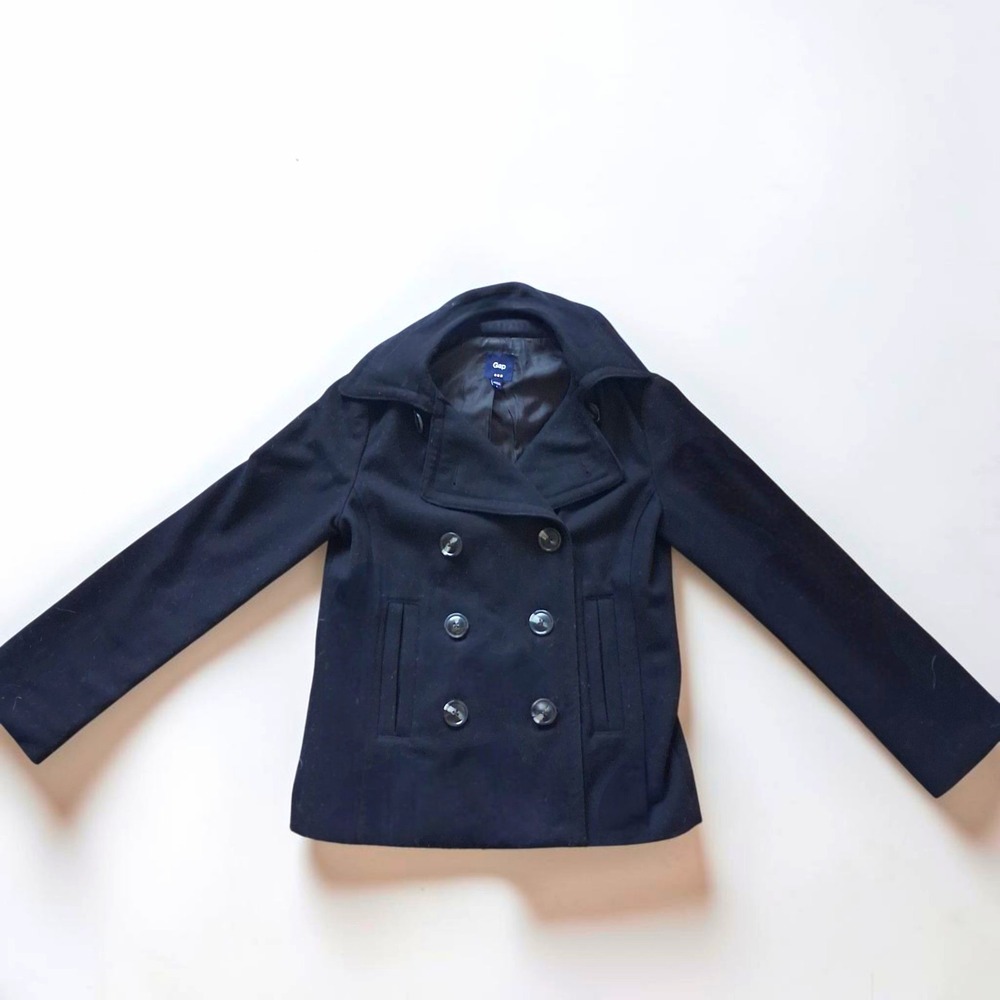 Gap Vintage Y2K Black Wool Double-Breasted Peacoat Jacket S